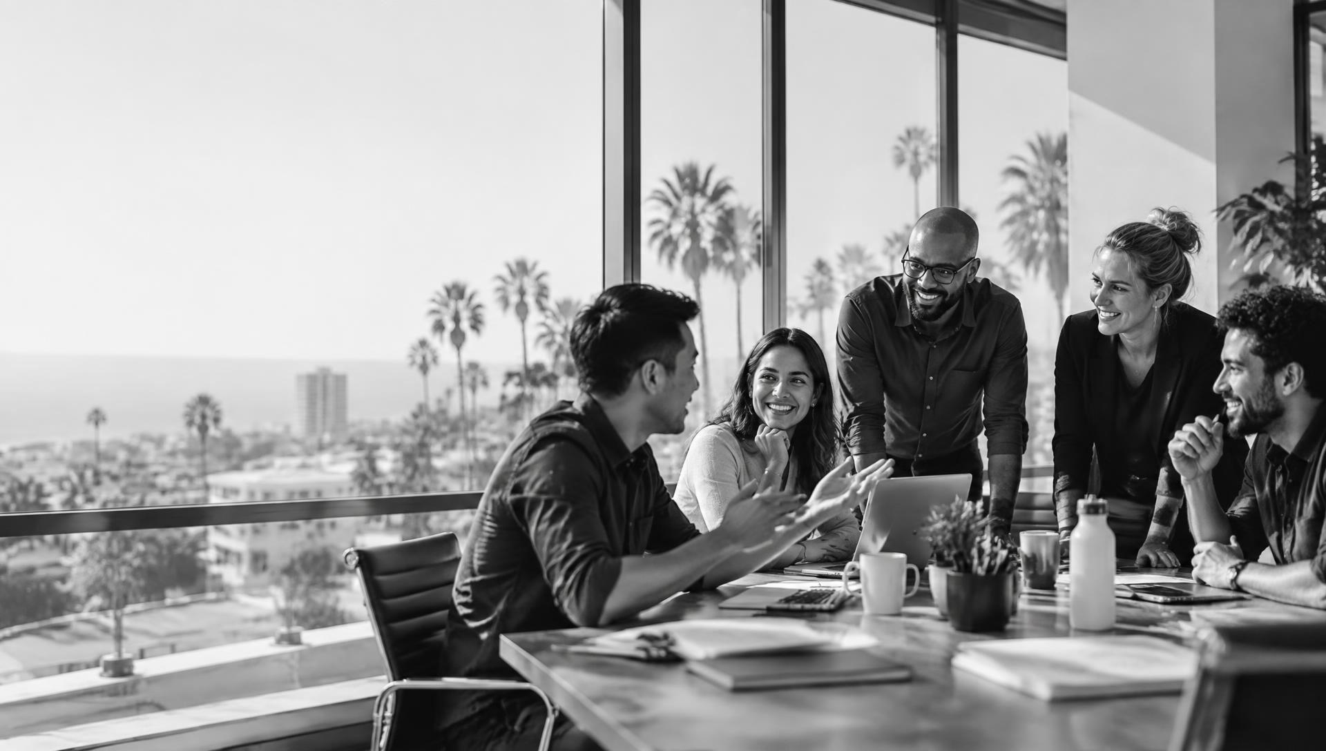 Entrepreneurs collaborating in an Orange County office